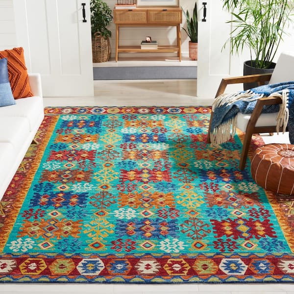 Aspen 10 ft. x 14 ft. Blue/Red Geometric Area Rug