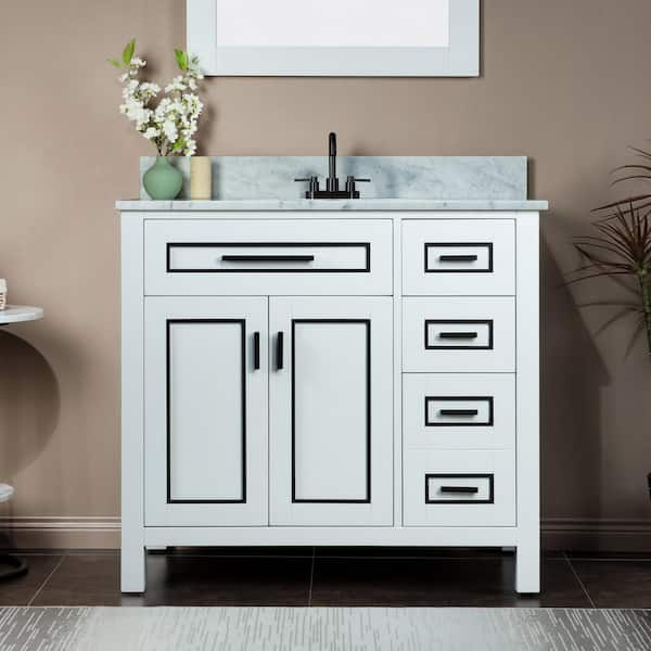 WOODBRIDGE Millan 37 in.W x 22 in.D x 38 in.H Bath Vanity in White with Marble Vanity Top in White with White Sink