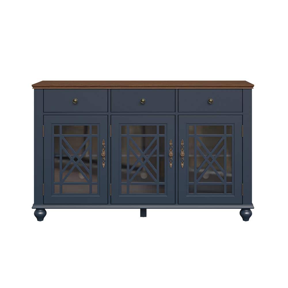 FESTIVO Vintage Navy 34 in. H 55 in. W Storage Buffet Sideboard with Adjustable Shelves and Drawers