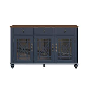 Vintage Navy 34 in. H 55 in. W Storage Buffet Sideboard with Adjustable Shelves and Drawers