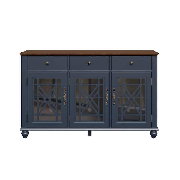 FESTIVO Vintage Navy 34 in. H 55 in. W Storage Buffet Sideboard with Adjustable Shelves and Drawers