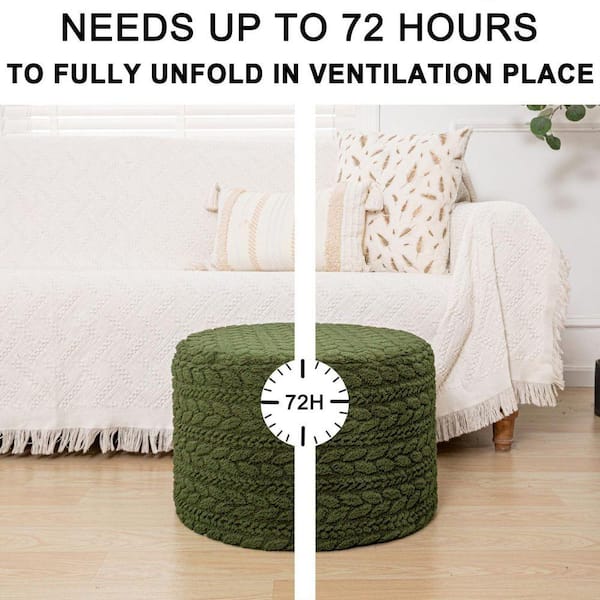 Boho Green Upholstered Round Pouf Ottoman Foot Rest Non-Slip Cover