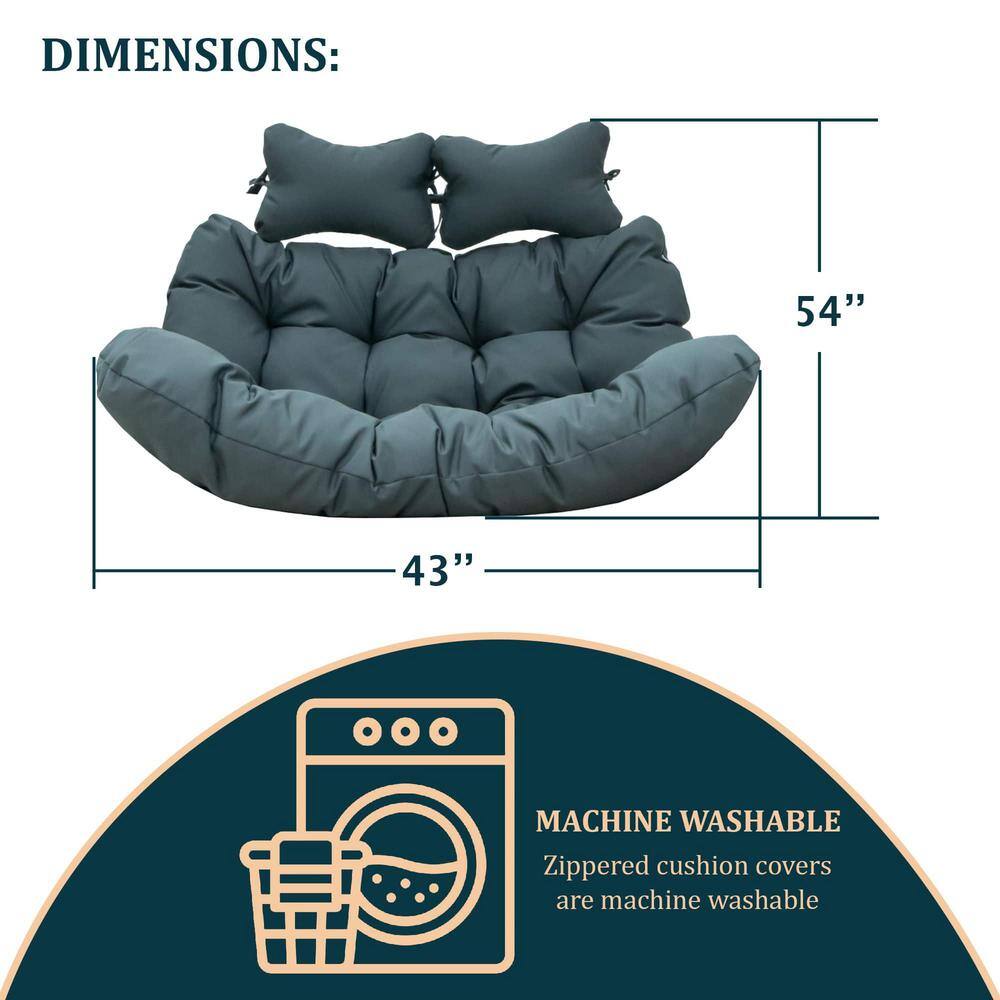 Charcoal Upholstered Hanging Egg Swing Cushion with Headrest