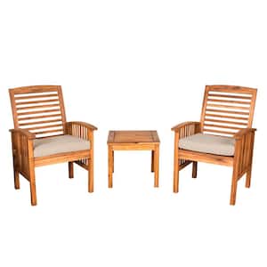 3-Piece Acacia Wood Outdoor Dining Set with Tan Cushions