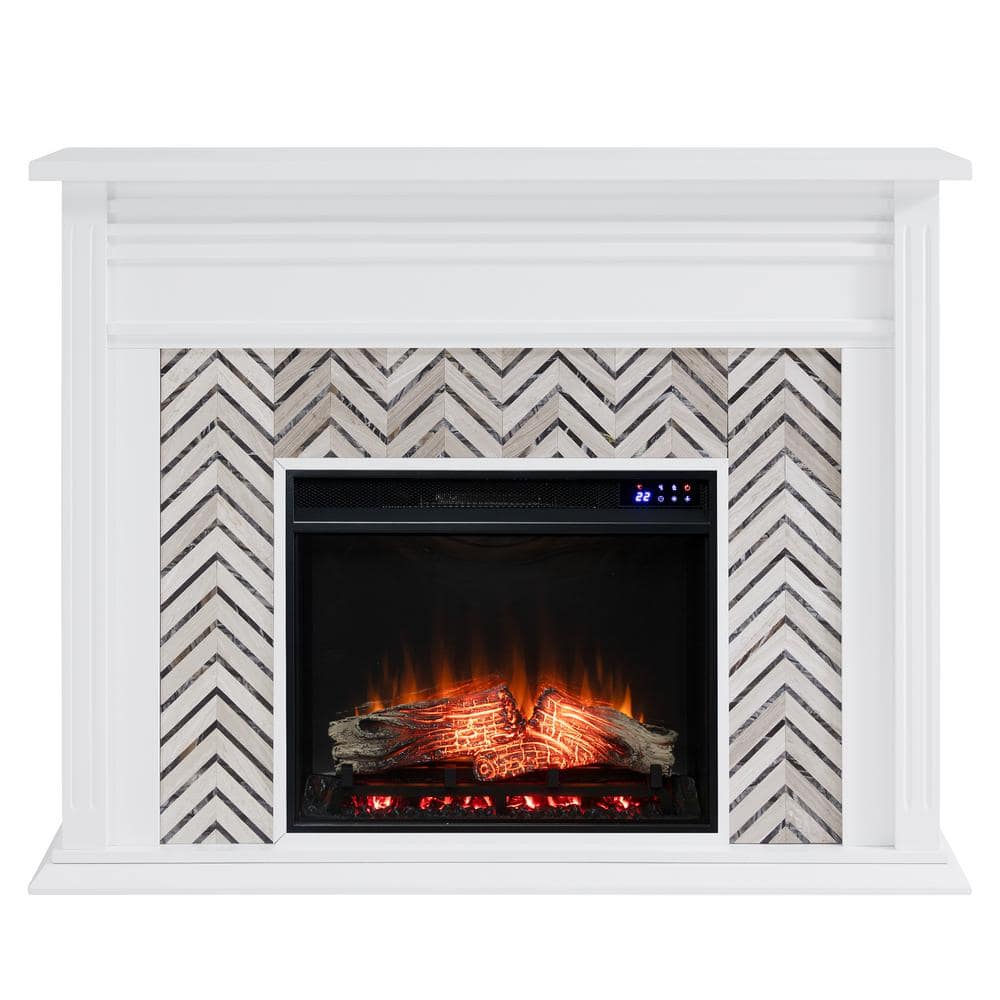 Southern Enterprises Merrin 50 in. Tiled Marble Electric Fireplace in White, White and gray finish -  HD212821