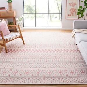 Metro Ivory/Pink 8 ft. x 10 ft. Striped Geometric Area Rug