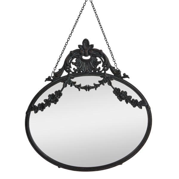 Vintage Black Pewter Round Wall Mirror with Decorative Chain