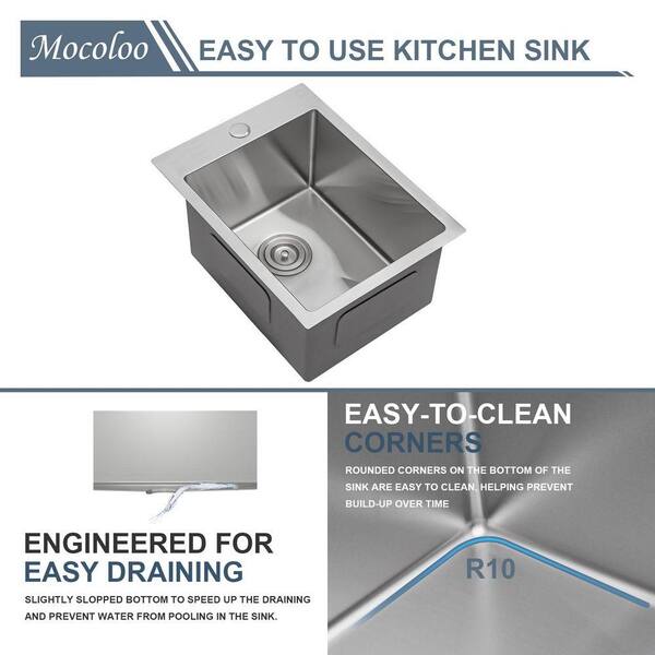 thumbnail image 2 of GIMILI 15x15 Inch Stainless Steel Drop-in Bar Sink - 10 Inch Deep Single Bowl For Kitchen & Outdoor Use 2 of 6