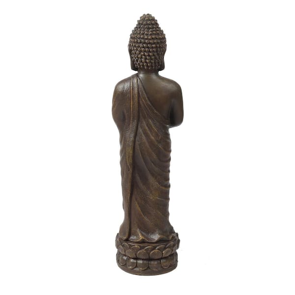 LuxenHome Gray MGO Little Buddha Monk and Bowl Garden Statue