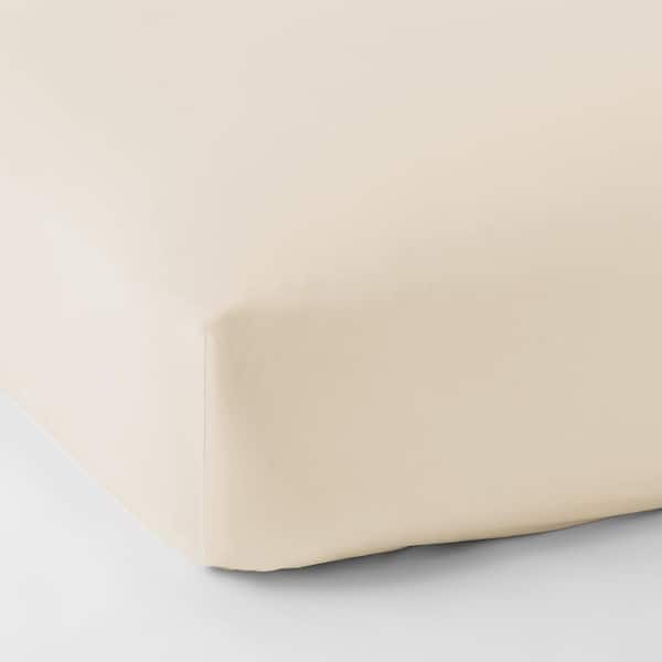 The Company Store Legends Luxury Solid Cream 500-Thread Count Cotton Sateen King Fitted Sheet