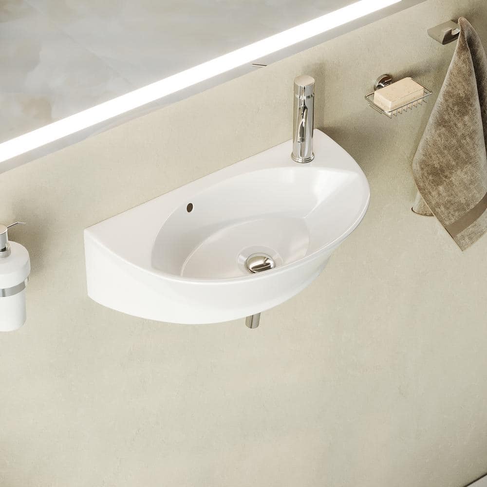 Juniper White Ceramic Wall-Mount Bathroom Sink with Reno-Gloss Finish