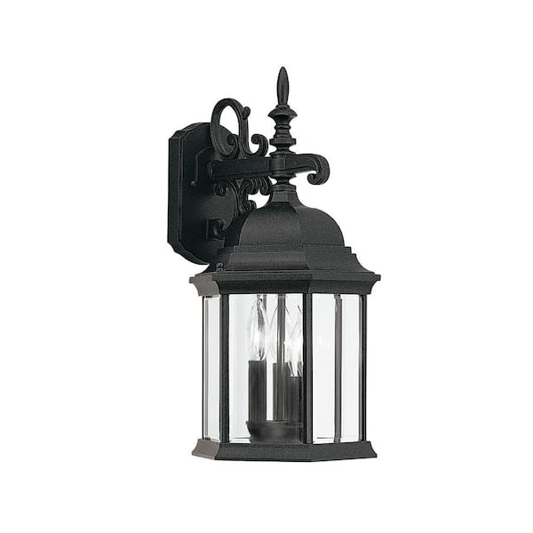 Erving Black 3-Light Outdoor Line Voltage Hardwired Porch Light Wall Sconce with No Bulbs Included