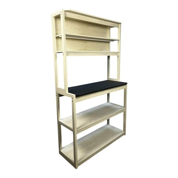 5-Shelf Wood Pantry Organizer, 39.37" Bakers Rack for Kitchen with Storage, in White and Black