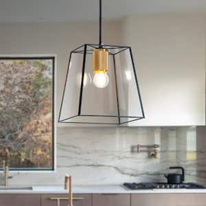 8 in. 1-Light Modern Mini Geometric Glass Pendant Light in Matte Black Minimalist Lantern Hanging Pendant