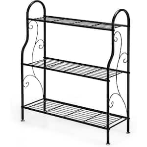 33 in. Tall Outdoor Black Metal Plant Stand (3-Tiered)