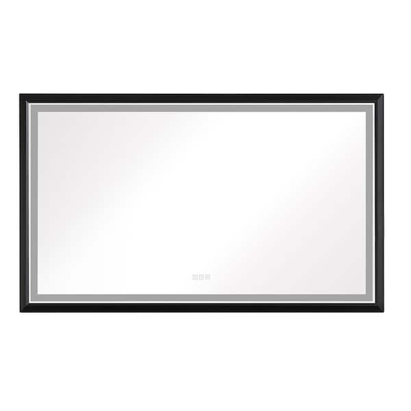 Andrea 72 in. W x 36 in. H Large Rectangular Metal Framed Dimmable AntiFog Wall Mount LED Bathroom Vanity Mirror in Black