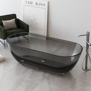 69 in. x 29.5 in. Stone Resin Solid Surface Flatbottom Freestanding Soaking Bathtub in Transparent Gray