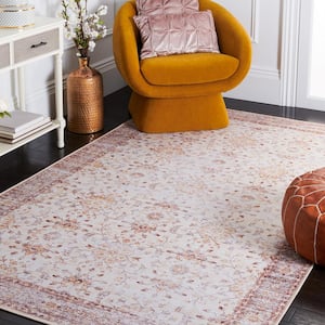 Tuscon Beige/Gold 4 ft. x 6 ft. Machine Washable Border Floral Area Rug