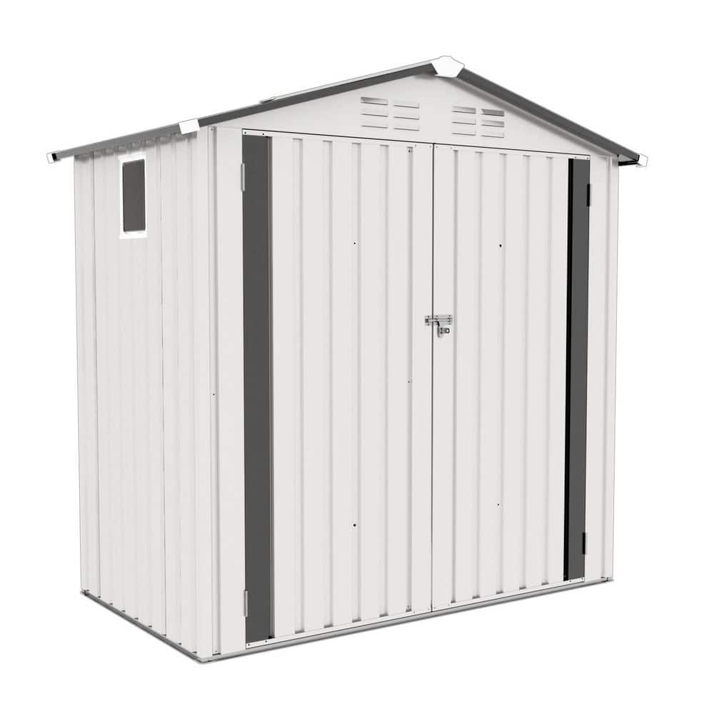 6 ft. W x 3.6 ft. D Gray and Ivory Metal Peak Roof Storage Shed with Window and Lockable Door (21.6 sq. ft. ) price history on PriceWatchPro