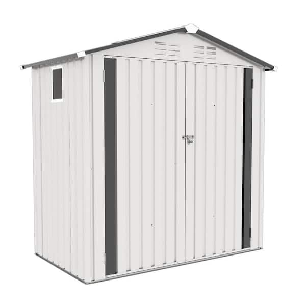 6 ft. W x 3.6 ft. D Gray and Ivory Metal Peak Roof Storage Shed with Window and Lockable Door (21.6 sq. ft. )
