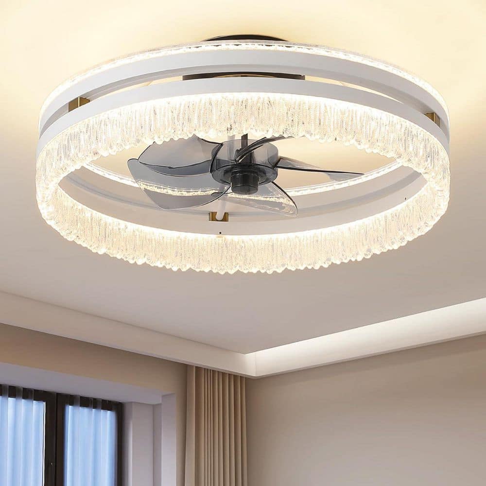 19.69 in. Modern White Flush Mount Ceiling Fan with LED 3CCT Crystal Remote Control and Dimmable price history on PriceWatchPro