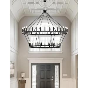 70 in. 64-Light Black Farmhouse Wagon Wheel Chandelier 2-Tiers Extra-Large Pendant Light Fixtures for Living Room