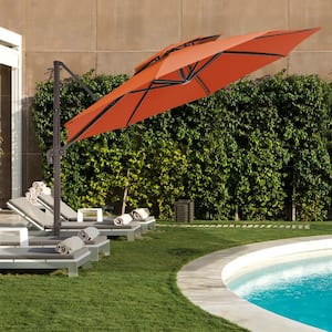11 ft. Round Cantilever Tilt Patio Umbrella With Crank in Orange