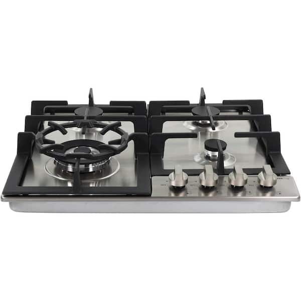 URBAN LIVING 24 in. Gas Cooktop with 4 Burners Electric Ignition and Gas Leak Protection Built-in Stovetop Stainless Steel