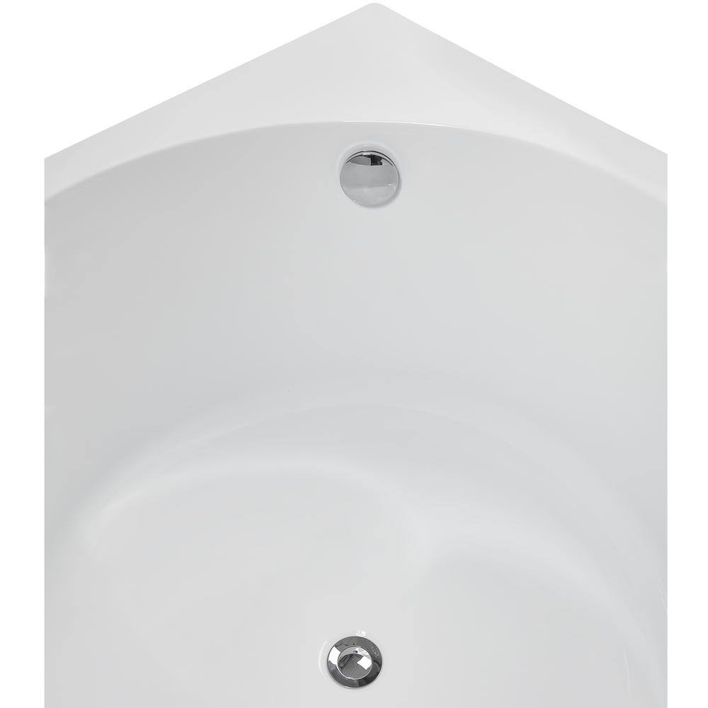 47" Glossy White Acrylic Freestanding Soaking Bathtub with Polished Chrome Drain and Bamboo Tray
