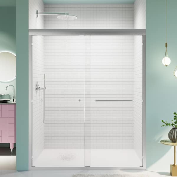 Boosicavelly 56-60 in. W x 72 in. H Double Sliding Semi-Frameless Shower Door in Chrome with Clear Glass
