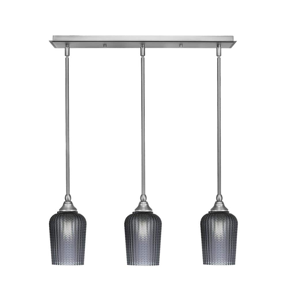 Livingston 100-Watt 3-Light Nickel Shaded Pendant Light with 5 in. Smoke Gl