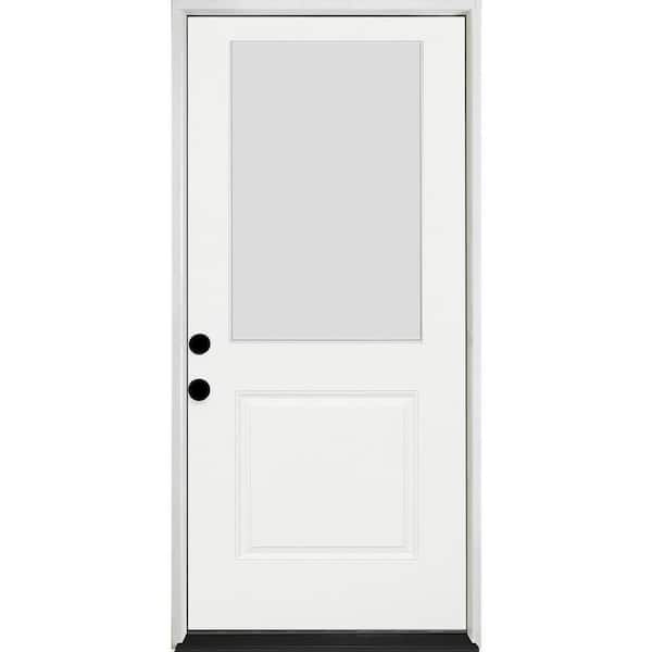 Legacy 36 in. x 80 in. 1/2-Lite Clear Glass RHIS Unfinished Fiberglass Prehung Door with 4-9/16 in. Jamb