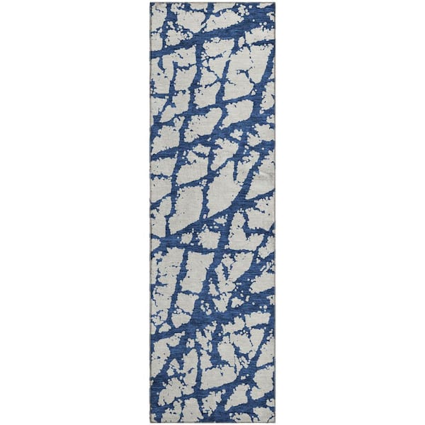 Mayfield Premium Machine Washable Abstract AMF972 Navy 2 ft. 3 in. x 7 ft. 6 in. Runner Rug