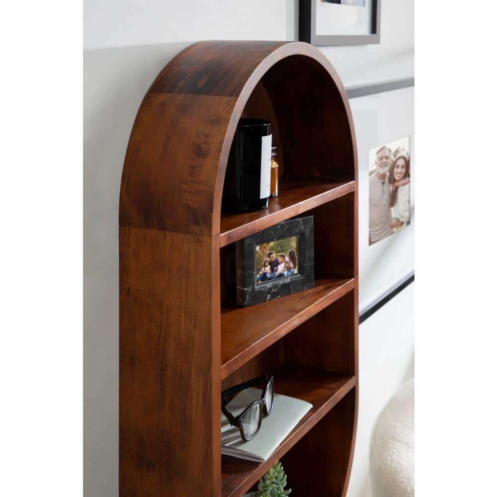 Walnut Brown Oval Floating Wood Wall Shelf