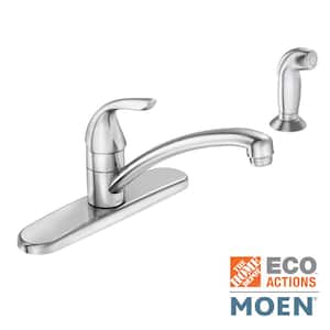 Adler Single-Handle Low Arc Kitchen Faucet in Chrome with Side Sprayer and Tool Free Install