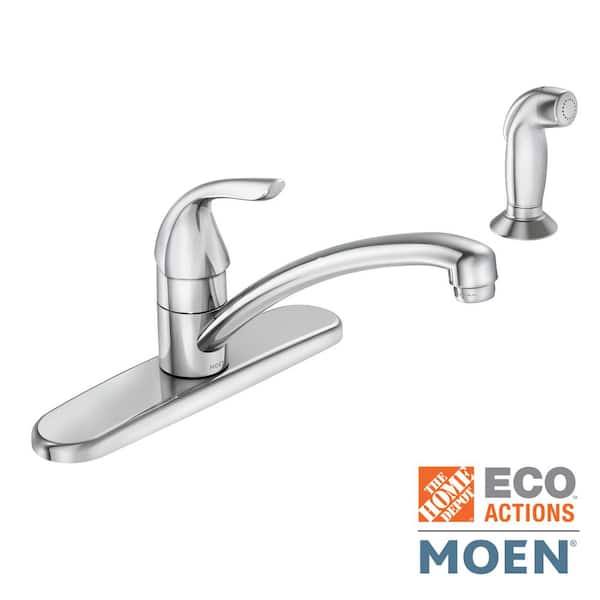 MOEN Adler Single-Handle Low Arc Kitchen Faucet in Chrome with Side Sprayer and Tool Free Install
