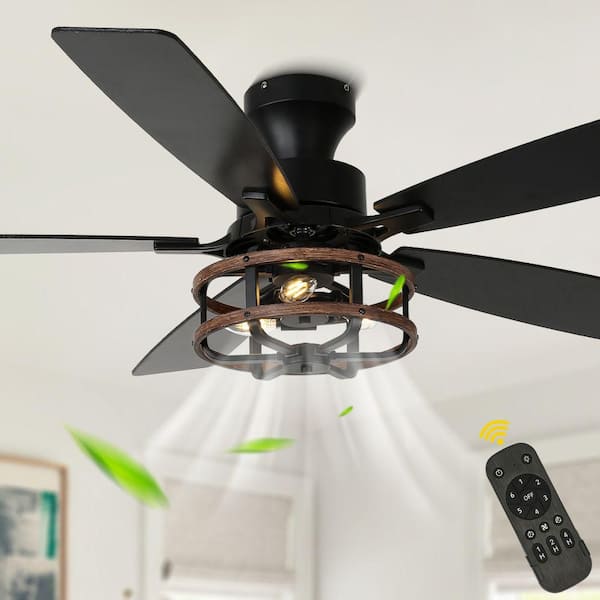 Paine 52 in. Black Farmhouse Industrial Indoor Ceiling Fan with Light, 6-Speed low Profile Ceiling Fan W/Remote