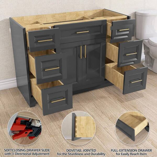 ●ONE BRILLIANT● JayyOB480Grey Jayy-OB480-Grey Zeafive Gey 36 in. Bath Vanity Cabinet without Top Solid