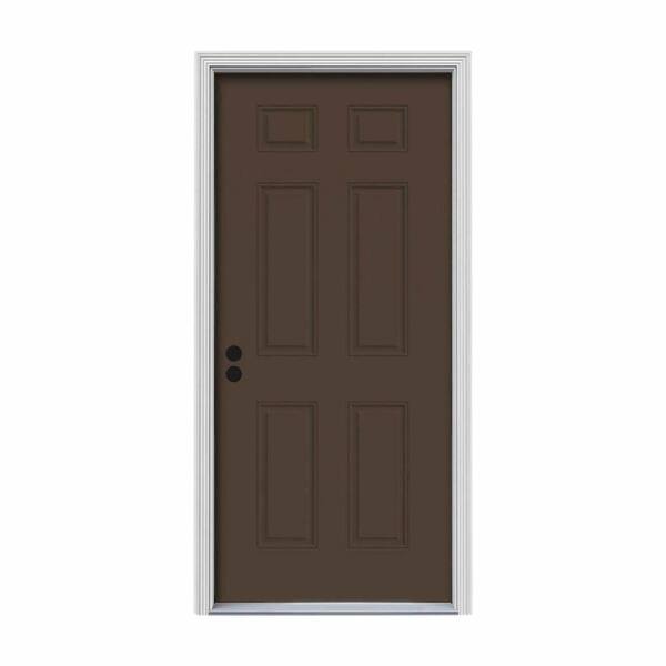 JELD-WEN 30 in. x 80 in. 6-Panel Dark Chocolate Painted Steel Prehung Right-Hand Inswing Front Door w/Brickmould