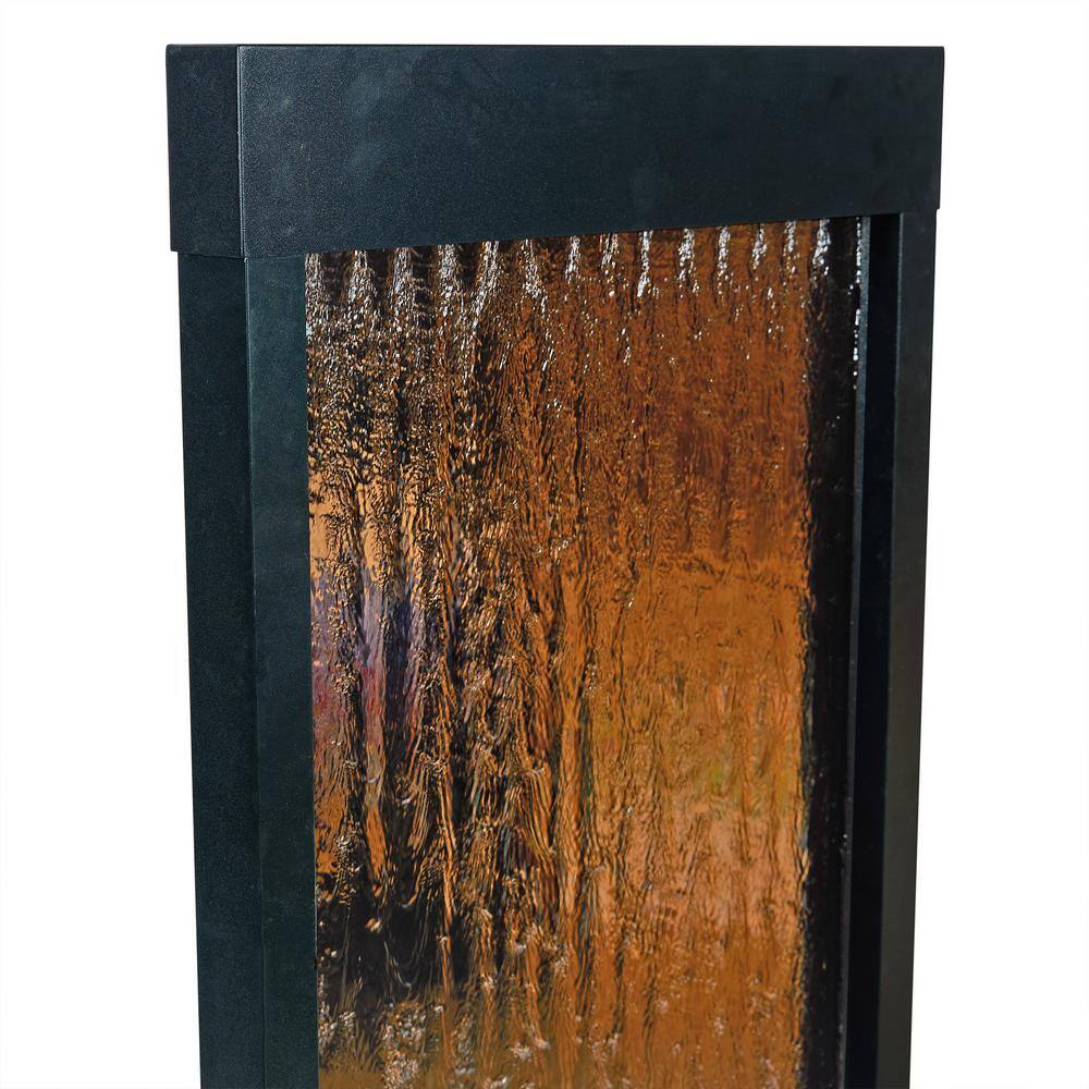 Bronze Mirror Waterfall Fountain with Stones and Lights, 48" Tall