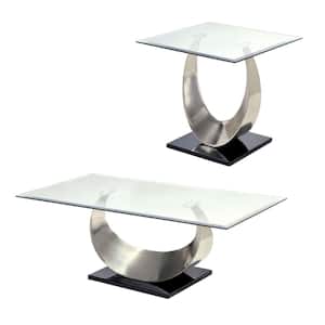Clarkton 2-Piece 48 in. Satin Plated and Black Rectangle Glass Coffee Table Set