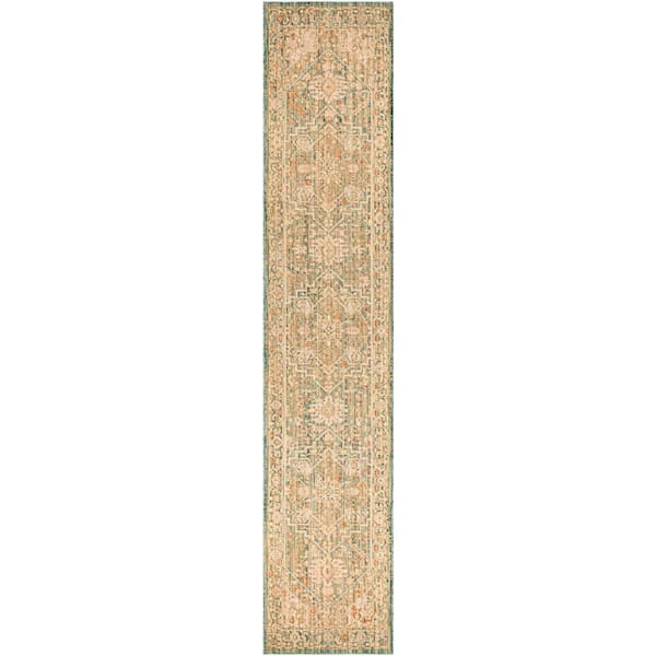 Antique Bloom Teal 2 ft. x 12 ft. Medallion Traditional Runner Area Rug