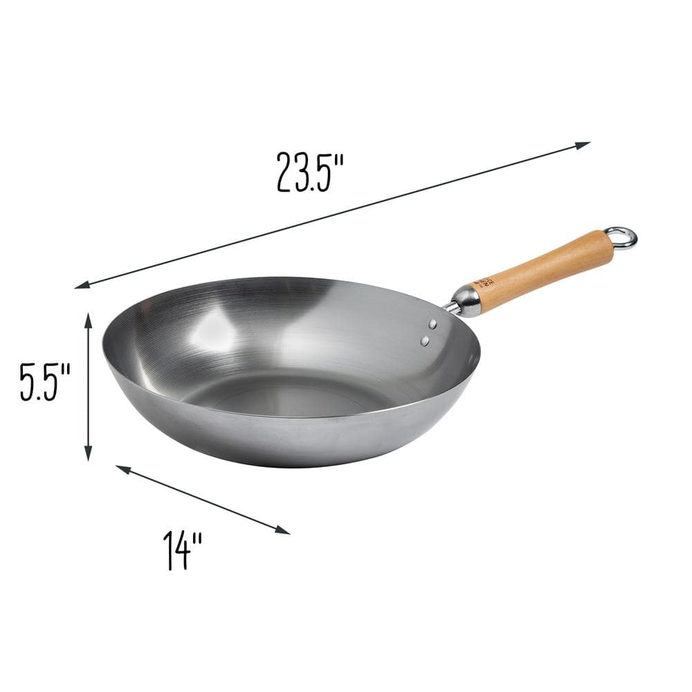 12-Inch Silver Carbon Steel Stir Fry Pan with Birch Handle