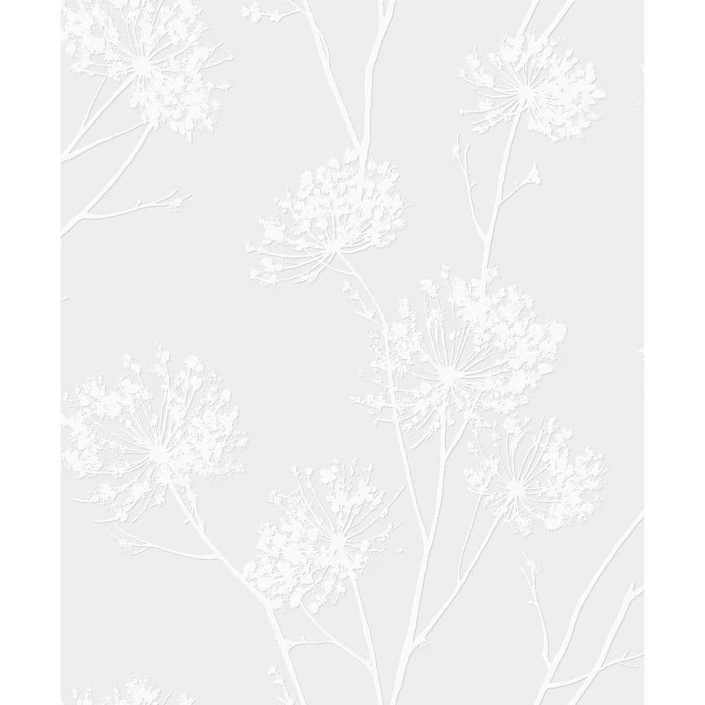 Embossed White Paintable Floral Wallpaper, 20.9 in. x 33 ft.