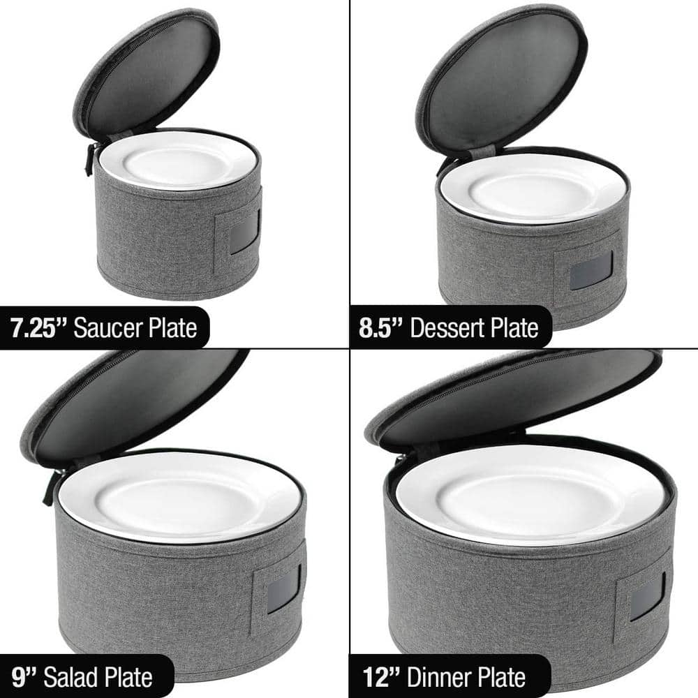 Sorbus 4-Piece Gray Quilted Dinnerware Storage Set