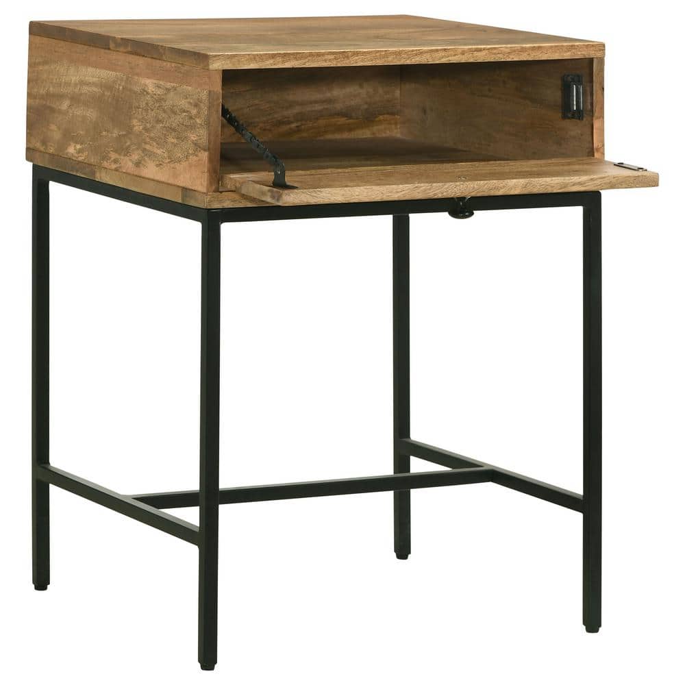 Honey Brown Mango Wood and Iron Rectangular End Table with Storage