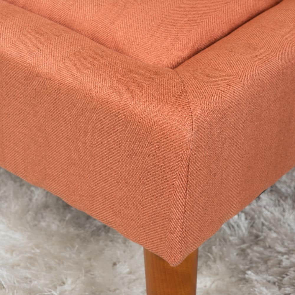 Mid-Century Modern Orange Tufted Rectangular Accent Ottoman