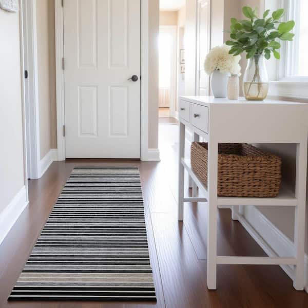 Mayfield Premium Machine Washable Abstract AMF1398 Black 2 ft. 3 in. x 7 ft. 6 in. Runner Rug