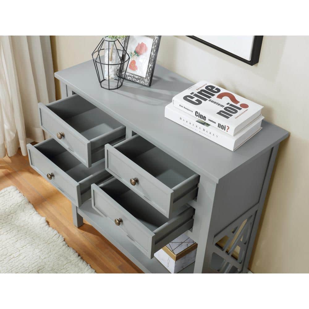 Gray Wood Console Table with 4 Drawers and Shelf