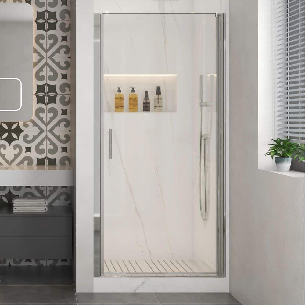 28 in. W x 72 in. H Pivot Frameless Shower Door in Polished Chrome Finish with Clear Glass price history on PriceWatchPro